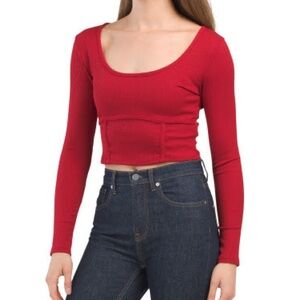 corset long sleeved crop top scoop neck